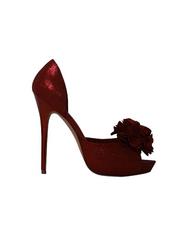 Alexander McQueen Floral Corsage Pumps in Red Leather