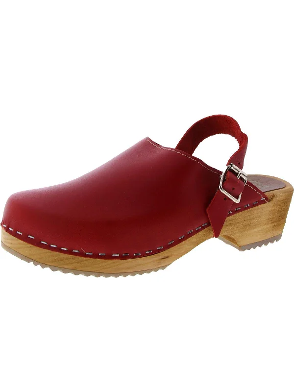 Alma Womens Leather Wood Clogs