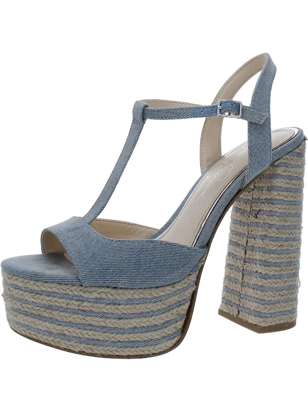 Ameeka Womens Denim Peep-Toe Platform Heels