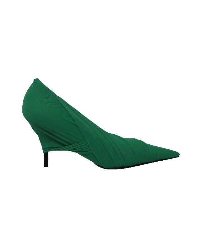 Balenciaga Draped Knife Pumps in Green Nylon