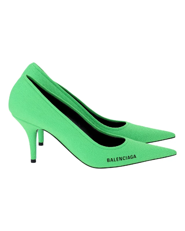 Balenciaga Knife Knit Pumps in Green Polyamide