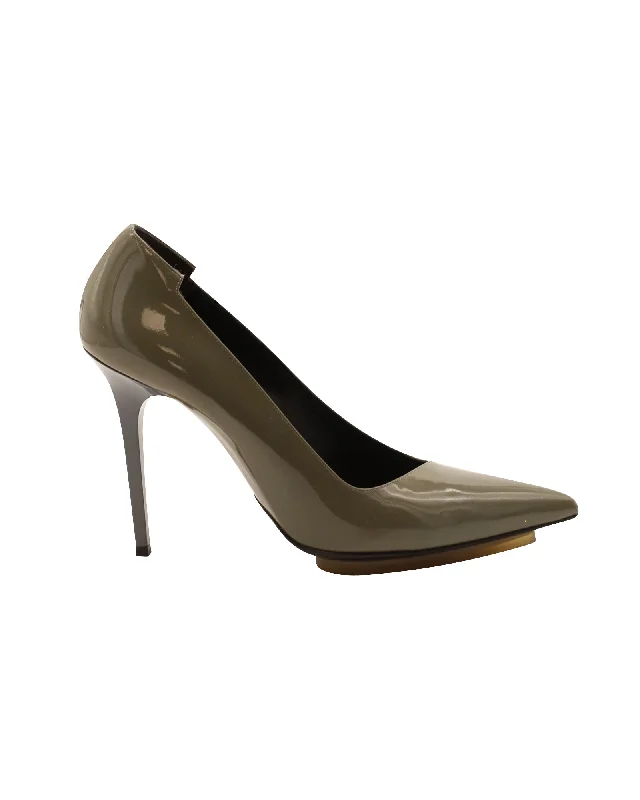 Balenciaga Point Toe Pumps in Gray Patent Leather