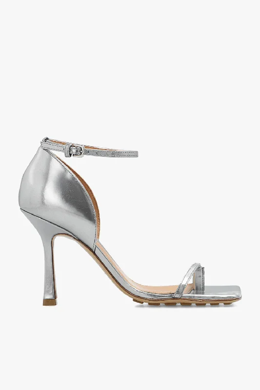 Bottega Veneta New Women's Open Toe Heeled Shoes In Silver