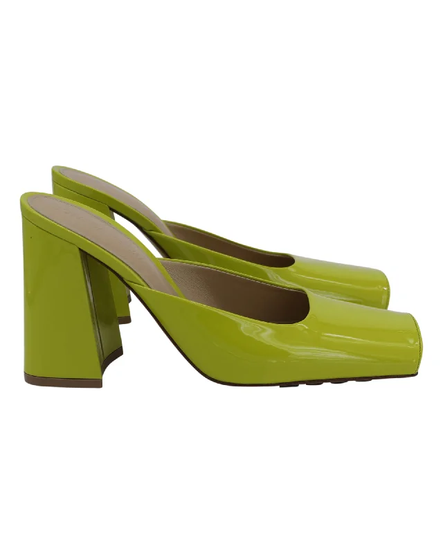 Bottega Veneta Tower 90 Mules in Green Patent Leather