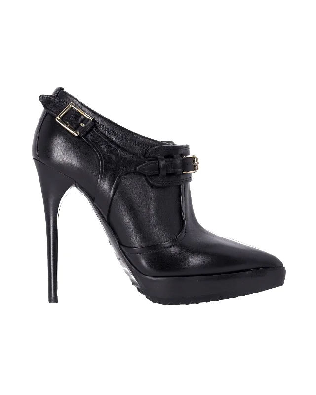 Burberry Moto Ankle Booties in Black Leather