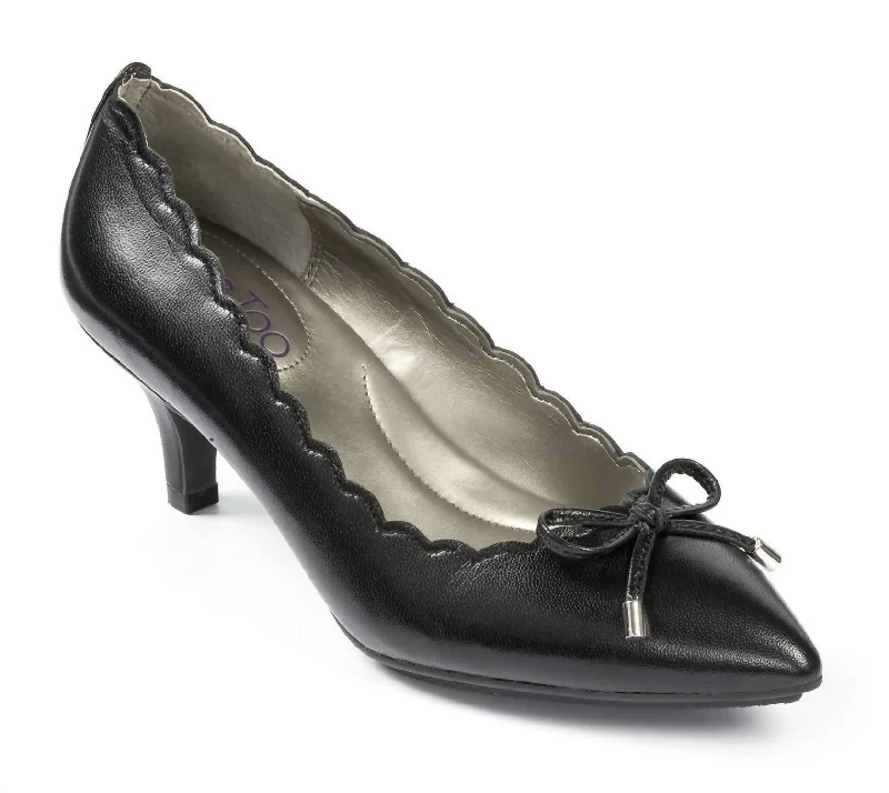 Caprice Scalloped Edge Leather Kitten Heel In Black