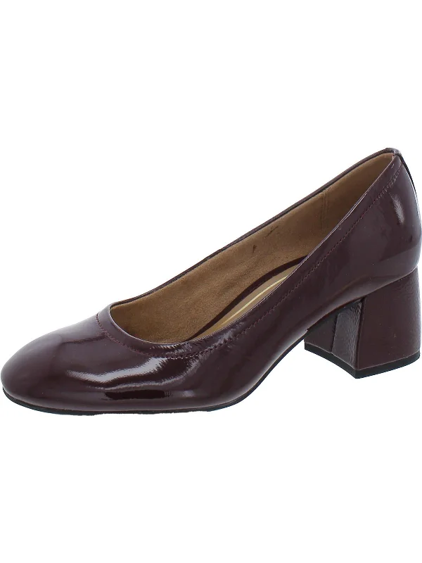 Carmel Womens Patent Leather Round Toe Block Heels