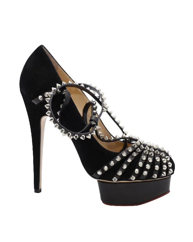 Charlotte Olympia Angry Portia Heels in Black Leather