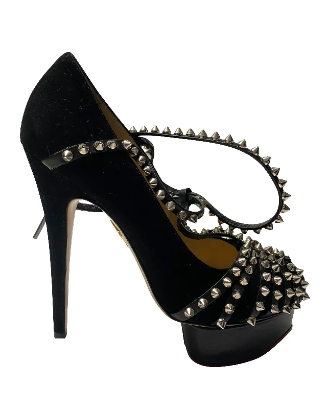 Charlotte Olympia Angry Portia Studded Platform Pumps in Black Suede