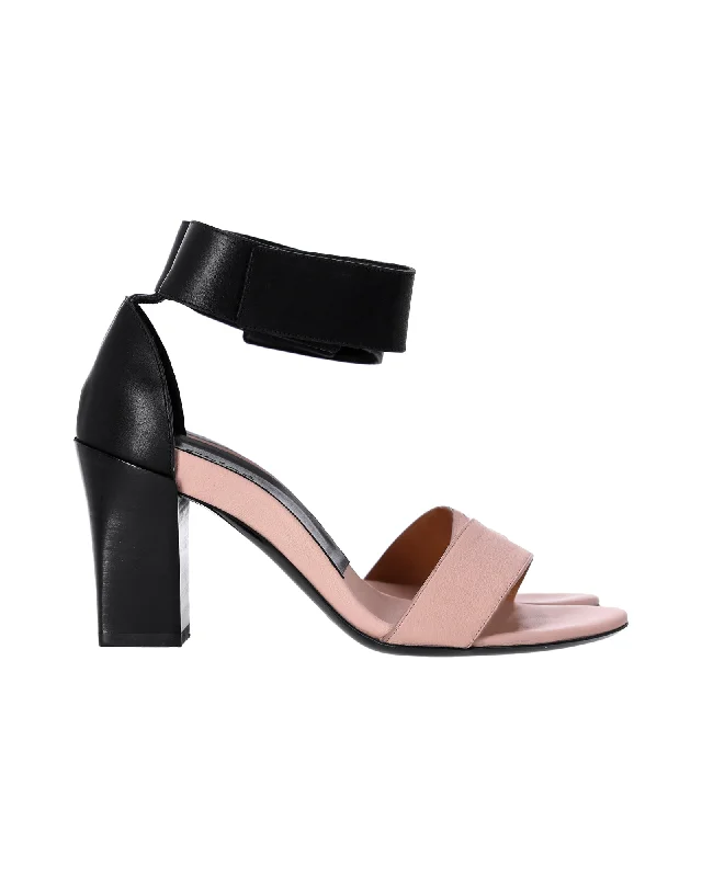 Chloe Two-Tone Ankle Strap Sandals in Black and Pink Leather