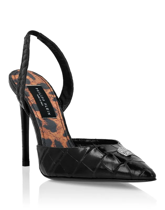 Croco Printed Leather Slingback Shoes