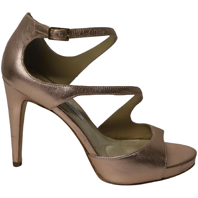 Diane Von Furstenberg Jujette  Heels in Metallic Rosegold Leather