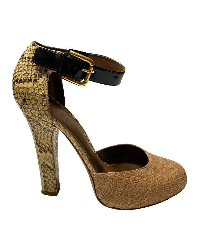 Dolce & Gabbana Animal Print D'Orsay Pumps in Beige Leather