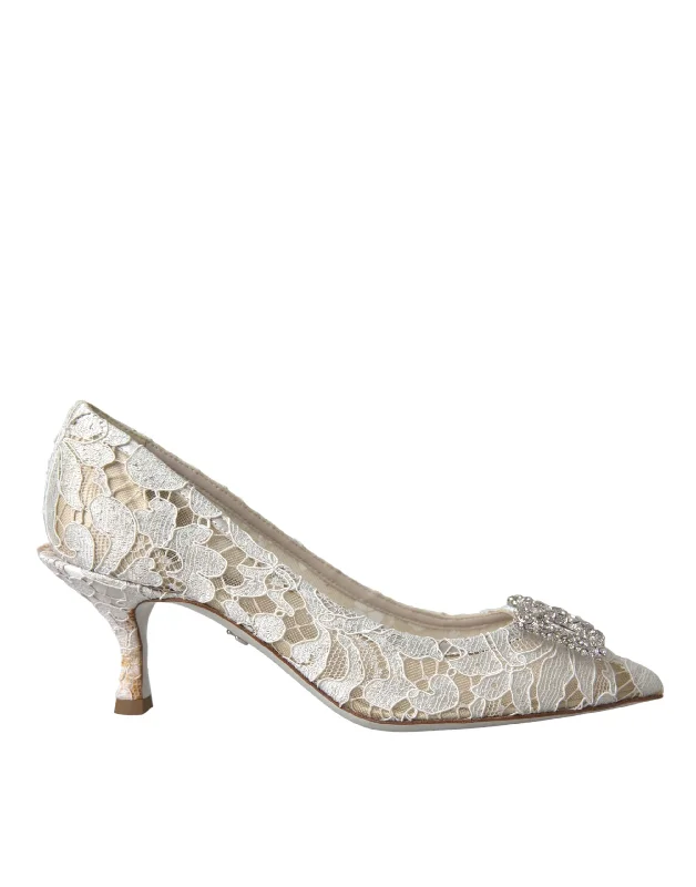 Dolce & Gabbana  Floral Lace DG Crystal Pumps Women's Shoes (Pre-Owned)