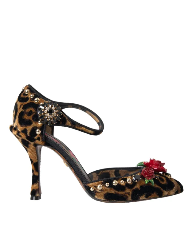 Dolce & Gabbana  Leopard Floral Crystal Mary Janes Pumps Women's Shoes