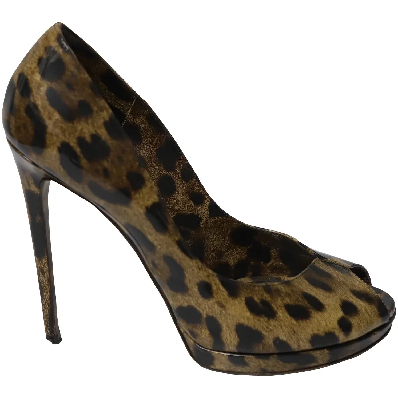 Dolce & Gabbana Leopard Print Peep Toe Pumps in Multicolor Patent Leather