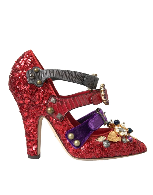 Dolce & Gabbana  Sequined Crystal Mary Janes Pumps Women's Shoes