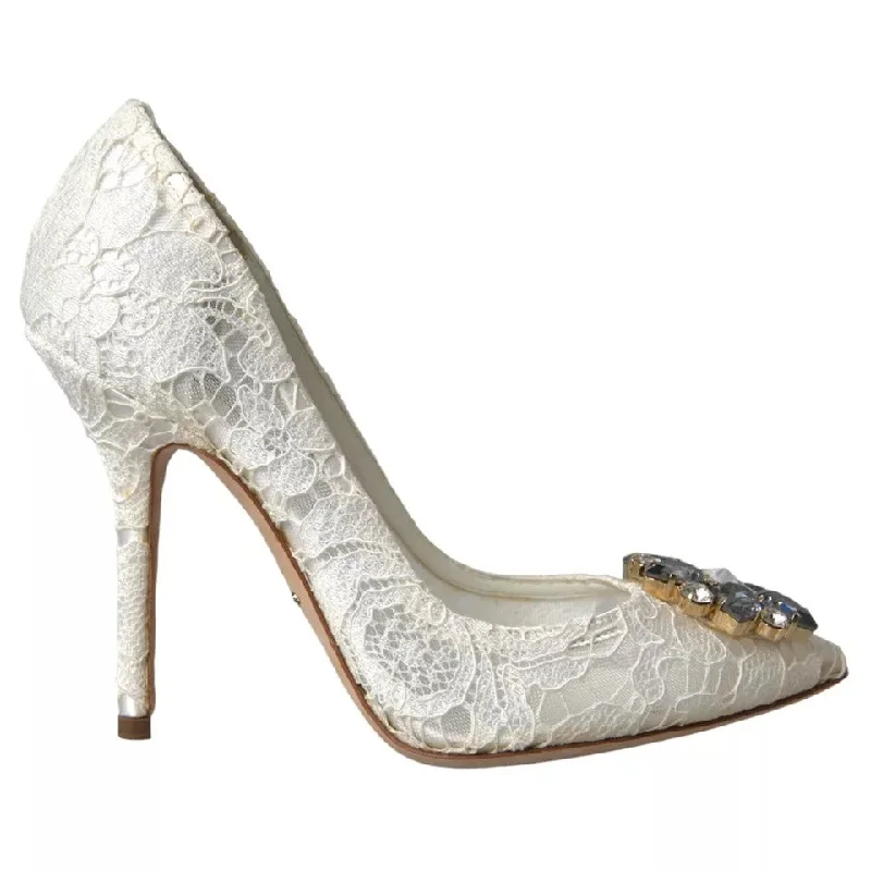 Dolce & Gabbana  Taormina Lace Crystal Heel Pumps Women's Shoes (Pre-Owned)