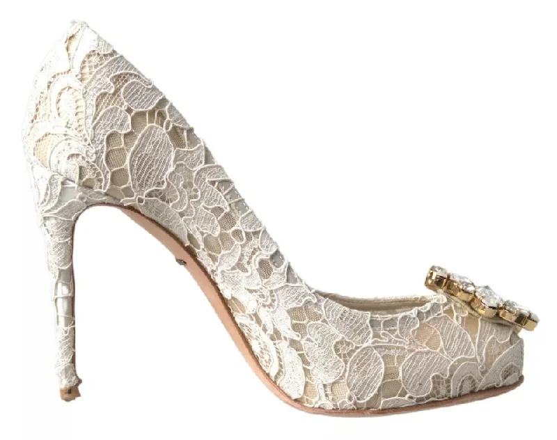 Dolce & Gabbana  Taormina Lace Crystal Heels Pumps Women's Shoes (Pre-Owned)