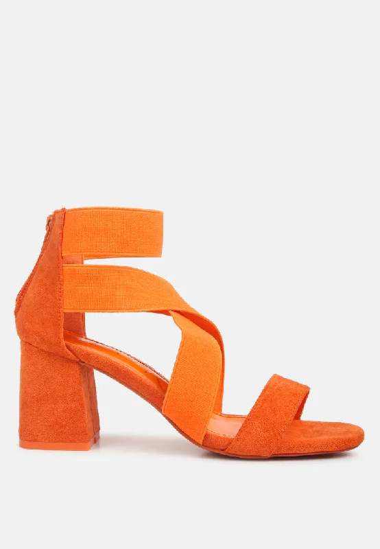 elastic strappy block heel sandals