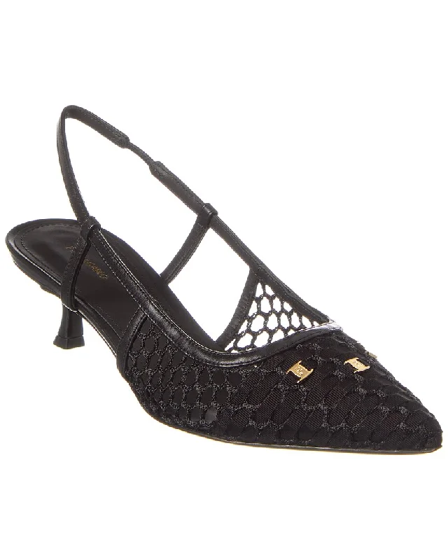 Ferragamo Vara Chain Mesh & Leather Slingback Pump