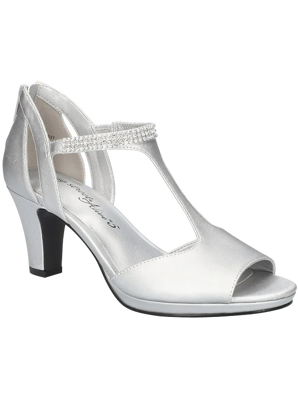 Flash Womens Satin T-Strap Block Heels