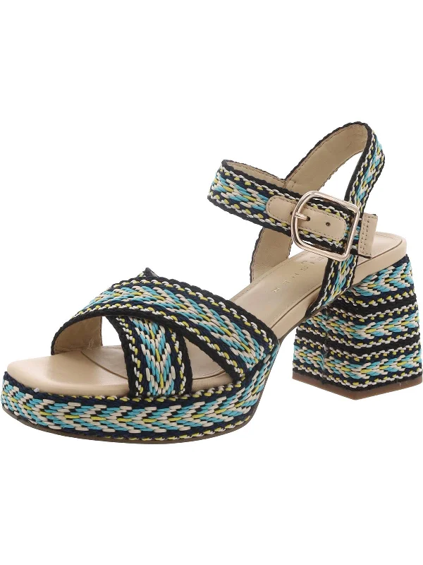 Gemmie2 Womens Woven Ankle Strap Block Heels