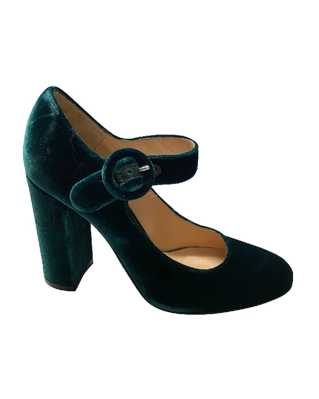 Gianvito Rosi Lorraine Mary Jane Pumps in Green Velvet