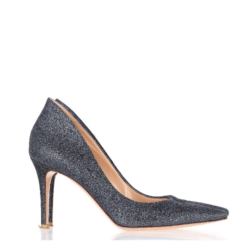 Gianvito Rossi Ellipsis 85 Pumps in Navy Blue Glitter