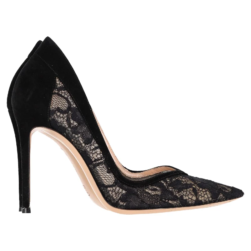 Gianvito Rossi Lace Pumps in Black Suede