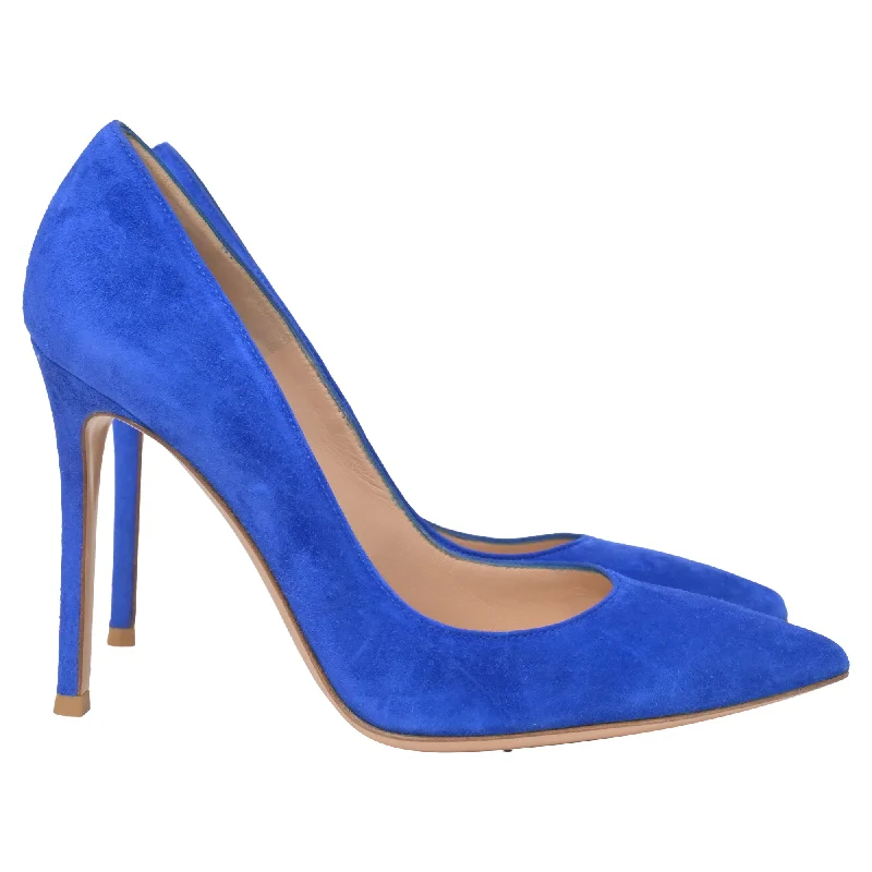 Gianvito Rossi Pointed Toe Pumps in Blue Suede