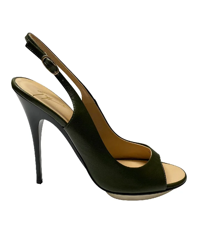 Giuseppe Zanotti Peep Toe Slingback Pumps in Black Leather