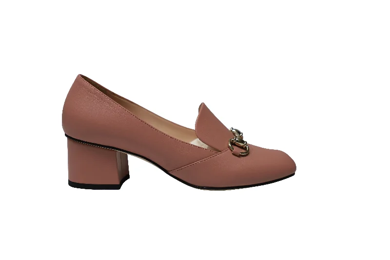 Gucci Horsebit Block Heel Loafer Pumps in Pink Leather