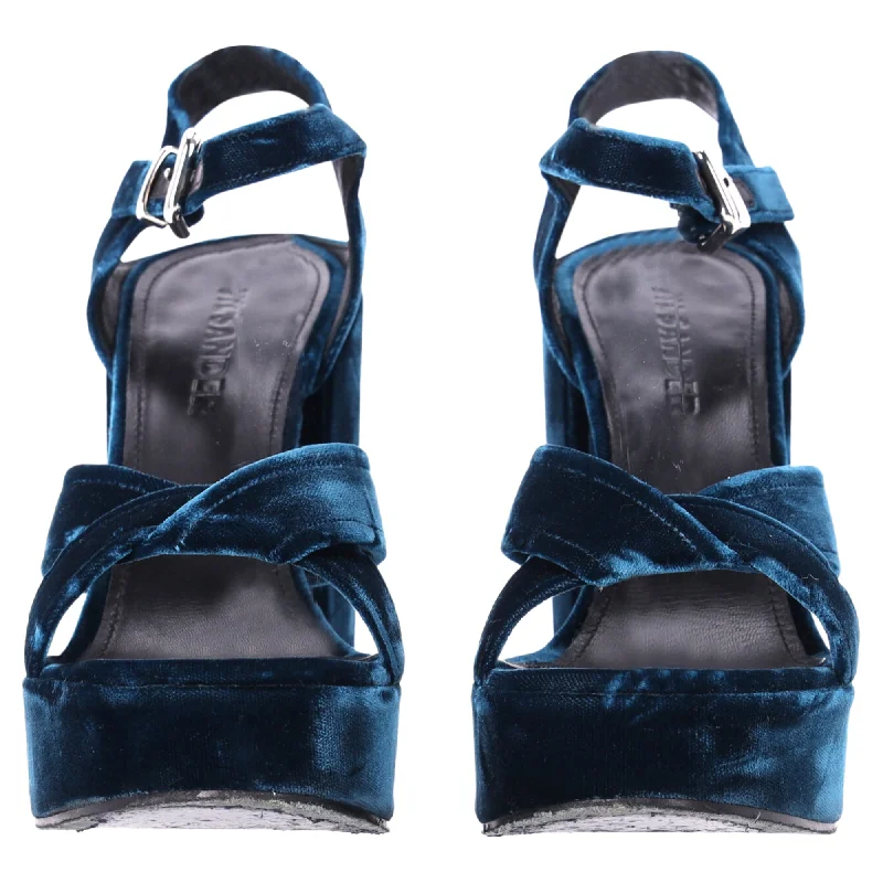 Jil Sander Chunky Sandal Heels in Blue Velvet