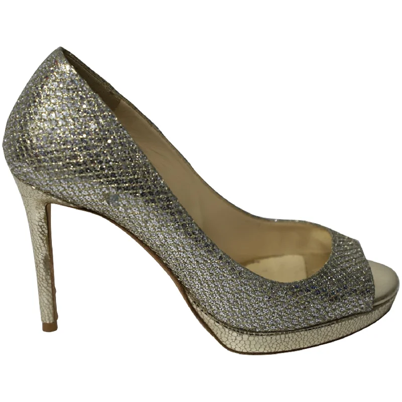 Jimmy Choo Metallic Luna Open Toe Pumps in Gold Leather