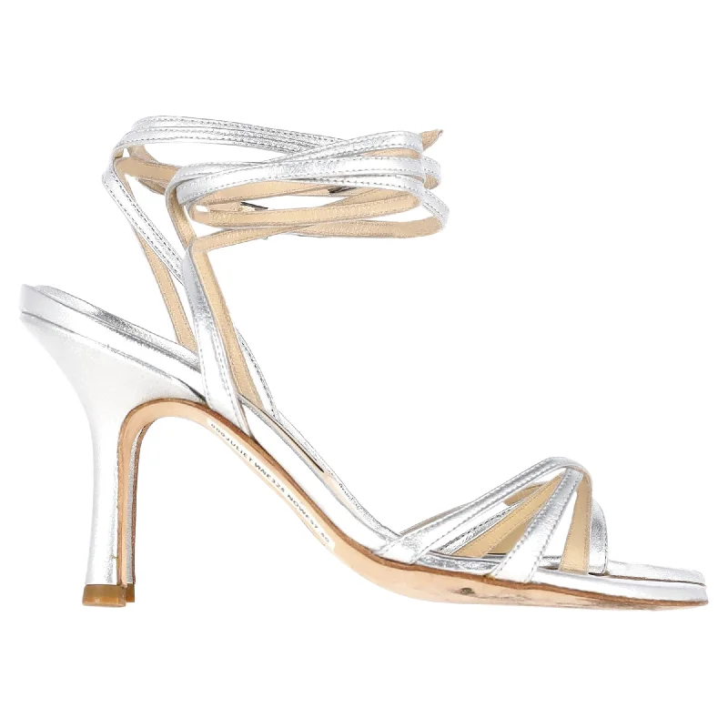 Jimmy Choo Smooth Sandals in Metallic Silver Nappa Leather