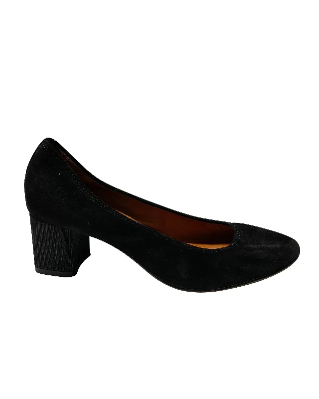 Lanvin Block-Heeled Pumps in Black Suede