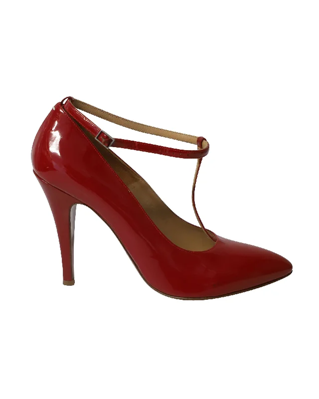 Maison Martin Margiela Point-Toe with T-Strap in Red Patent Leather