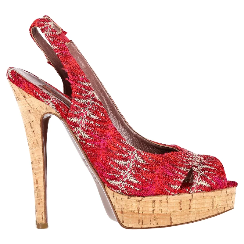 Missoni Slingback Platform Sandals in Red Crocheted Viscose