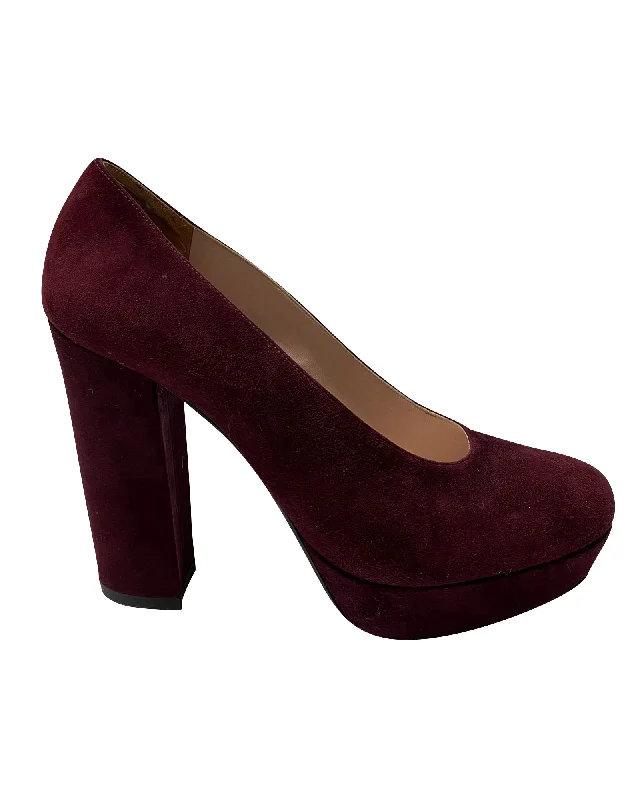 Miu Miu Block Heel Pumps in Burgundy Suede