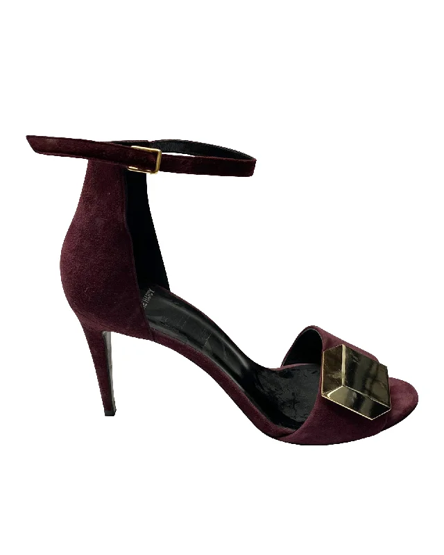 Pierre Hardy 3D Cube Ankle Strap Heels in Burgundy Suede