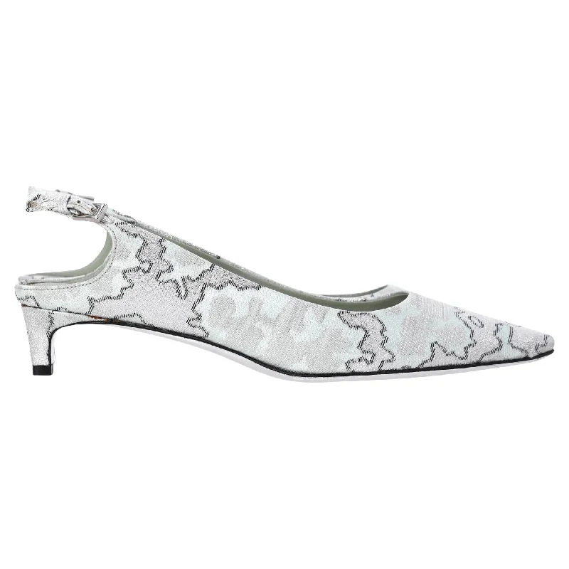 Prada Slingback Kitten Heel Pumps in Ecru Satin