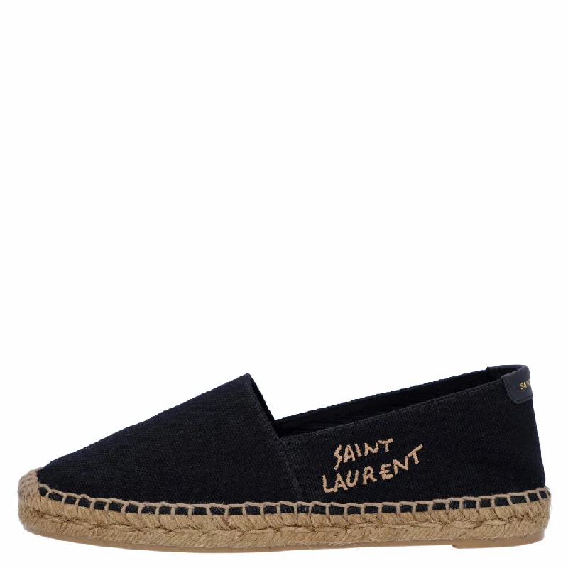 Saint Laurent Embroidered Espadrilles In Canvas Black