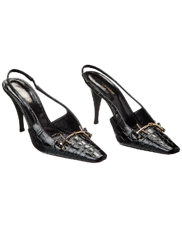 Saint Laurent Tom 90 Croc-Embossed Leather Slingback Pump (Authentic Pre-Owned)