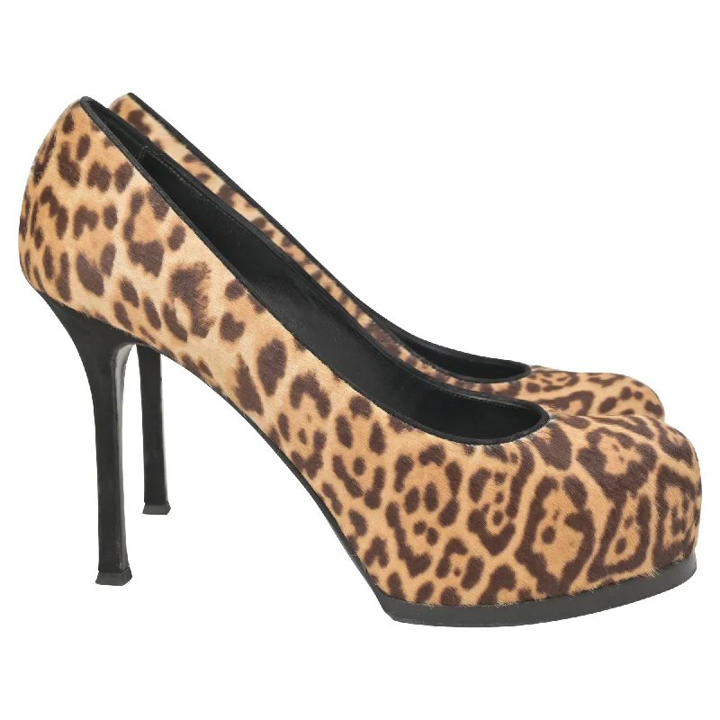 Saint Laurent Tribtoo Platform Pumps in Animal Print Pony Hair