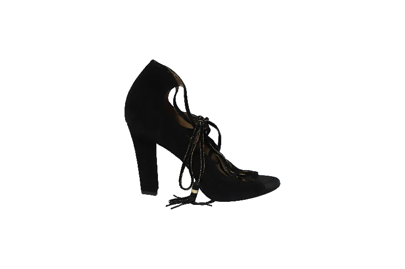 Salvatore Ferragamo Lace-Up Heels in Black Suede