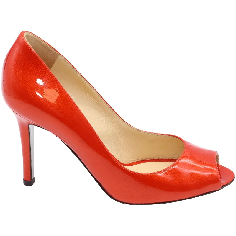 Sergio Rossi Peep Toe Pumps in Orange Patent Leather