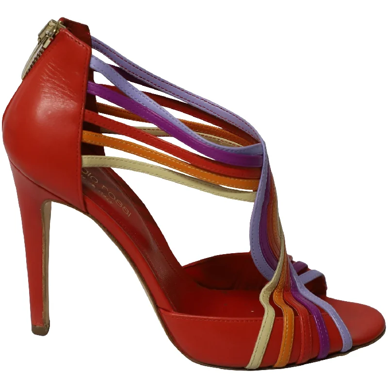 Sergio Rossi Peep Toe Zip Back Heels in Multicolor Leather