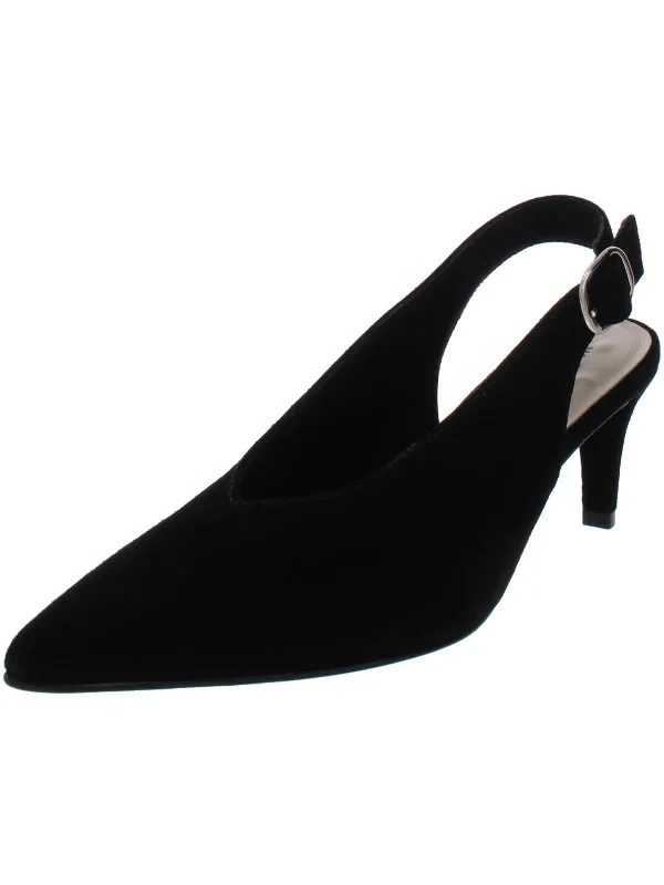 Shelby Womens Suede Pointed Toe Slingback Heels