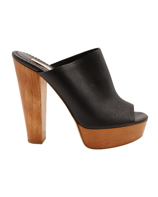 Stella McCartney Scott Wooden Block Heel Platform Sandals in Faux Leather Black